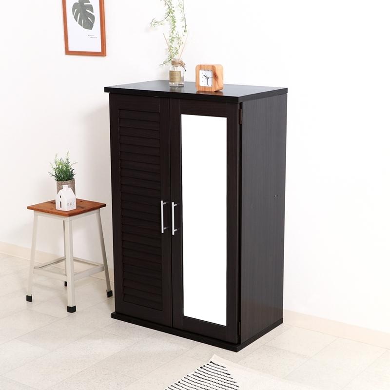 ルーバー＆ミラー付きシューズボックス 幅60cm ブラウン 下駄箱 シューズ ボックス シューズラック スリム 鏡付き 可動棚 大容量収納 玄関収納 靴箱 通気性 |  | 05