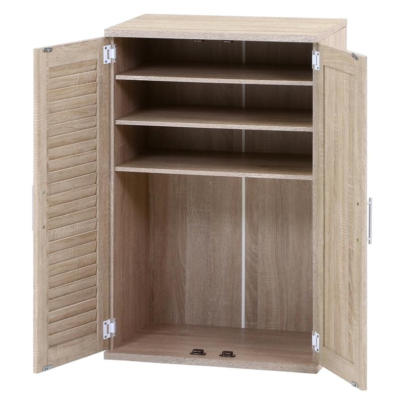 ルーバー＆ミラー付きシューズボックス 幅60cm ホワイトオーク 下駄箱 シューズ ボックス シューズラック スリム 鏡付き 可動棚 収納 玄関収納 靴箱 通気性 |  | 01