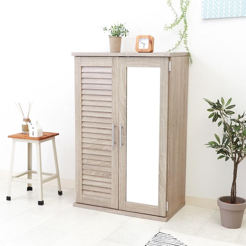 ルーバー＆ミラー付きシューズボックス 幅60cm ホワイトオーク 下駄箱 シューズ ボックス シューズラック スリム 鏡付き 可動棚 収納 玄関収納 靴箱 通気性 |  | 05