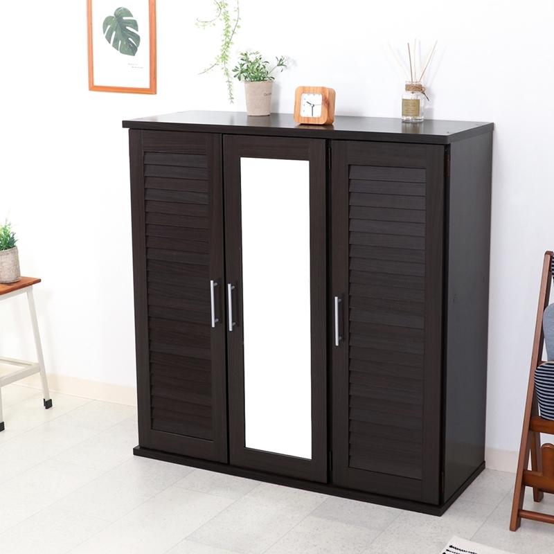 ルーバー＆ミラー付きシューズボックス 幅90cm ブラウン 下駄箱 シューズ ボックス シューズラック スリム 鏡付き 可動棚 大容量収納 玄関収納 靴箱 通気性 |  | 05