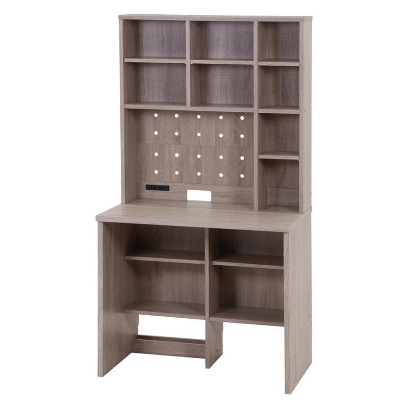 大容量収納付きデスク ホワイトオーク 幅85cm コンセント付き 学習机 勉強机 書斎机 ワークデスク パソコンデスク 本棚 モダン PCデスク オフィスデスク 書棚 | 