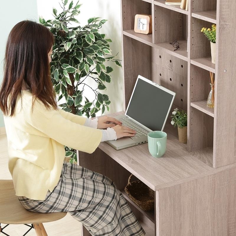 大容量収納付きデスク ホワイトオーク 幅85cm コンセント付き 学習机 勉強机 書斎机 ワークデスク パソコンデスク 本棚 モダン PCデスク オフィスデスク 書棚 |  | 05