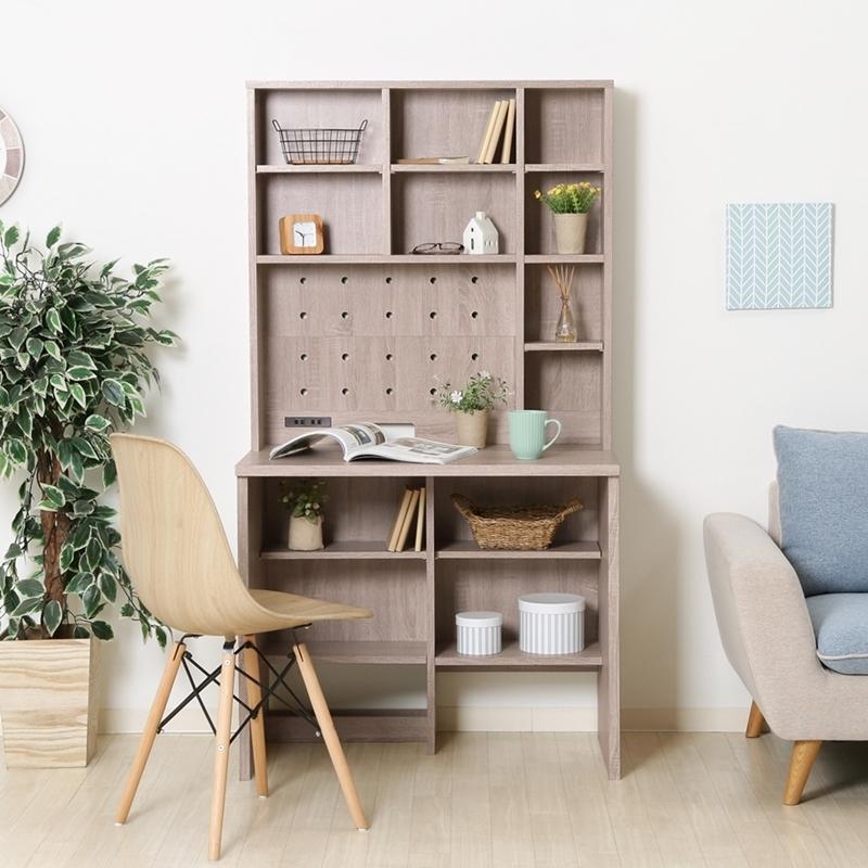 大容量収納付きデスク ホワイトオーク 幅85cm コンセント付き 学習机 勉強机 書斎机 ワークデスク パソコンデスク 本棚 モダン PCデスク オフィスデスク 書棚 |  | 06