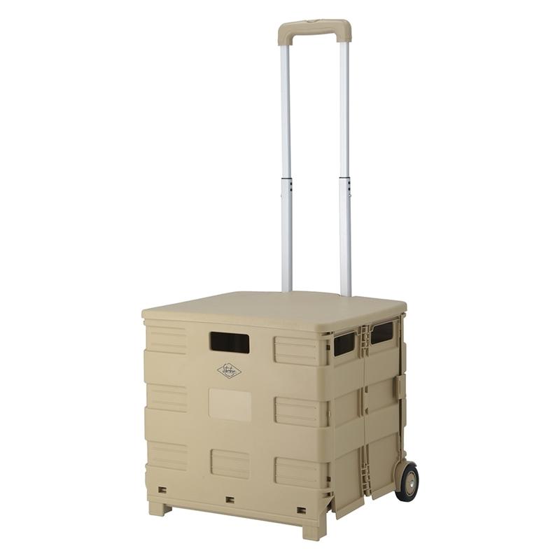 3個セット まとめ買い フォールディングキャリーカート Ｌサイズ 蓋付き ベージュ 折りたたみ ワゴン キャンプ レジャー アウトドア 耐荷重25kg | 