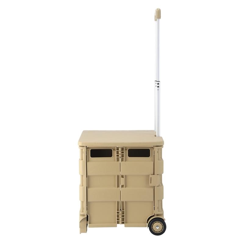 3個セット まとめ買い フォールディングキャリーカート Ｌサイズ 蓋付き ベージュ 折りたたみ ワゴン キャンプ レジャー アウトドア 耐荷重25kg |  | 02