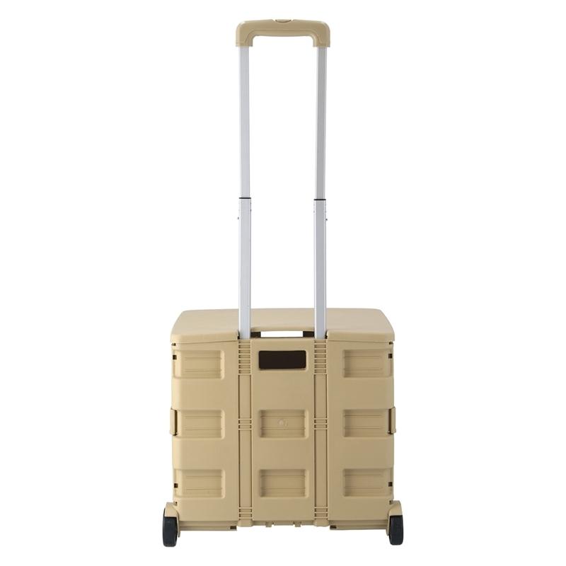 3個セット まとめ買い フォールディングキャリーカート Ｌサイズ 蓋付き ベージュ 折りたたみ ワゴン キャンプ レジャー アウトドア 耐荷重25kg |  | 03