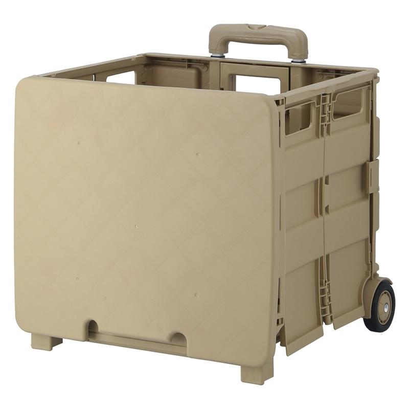 3個セット まとめ買い フォールディングキャリーカート Ｌサイズ 蓋付き ベージュ 折りたたみ ワゴン キャンプ レジャー アウトドア 耐荷重25kg |  | 04