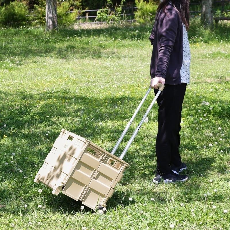 3個セット まとめ買い フォールディングキャリーカート Ｌサイズ 蓋付き ベージュ 折りたたみ ワゴン キャンプ レジャー アウトドア 耐荷重25kg |  | 06