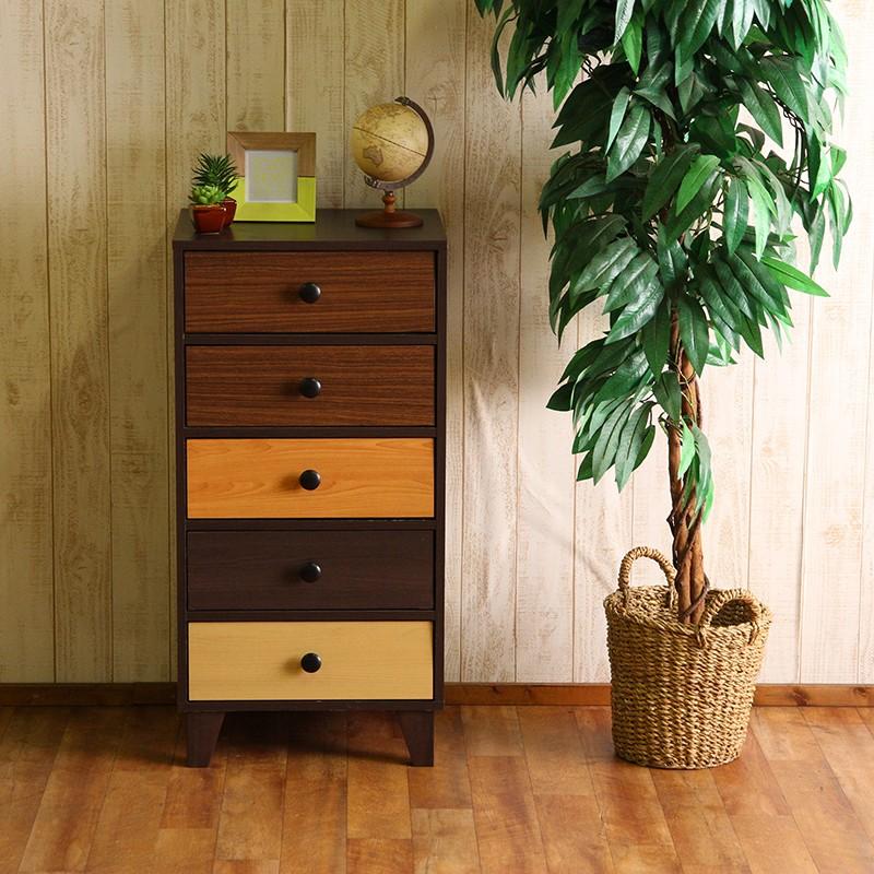 ウッドグラデーション スリムチェスト 5段 幅45cm 脚付き 木製 タンス 引き出し 衣装ケース ランドリー収納 洋服 たんす 箪笥 リビング ローチェスト |  | 04