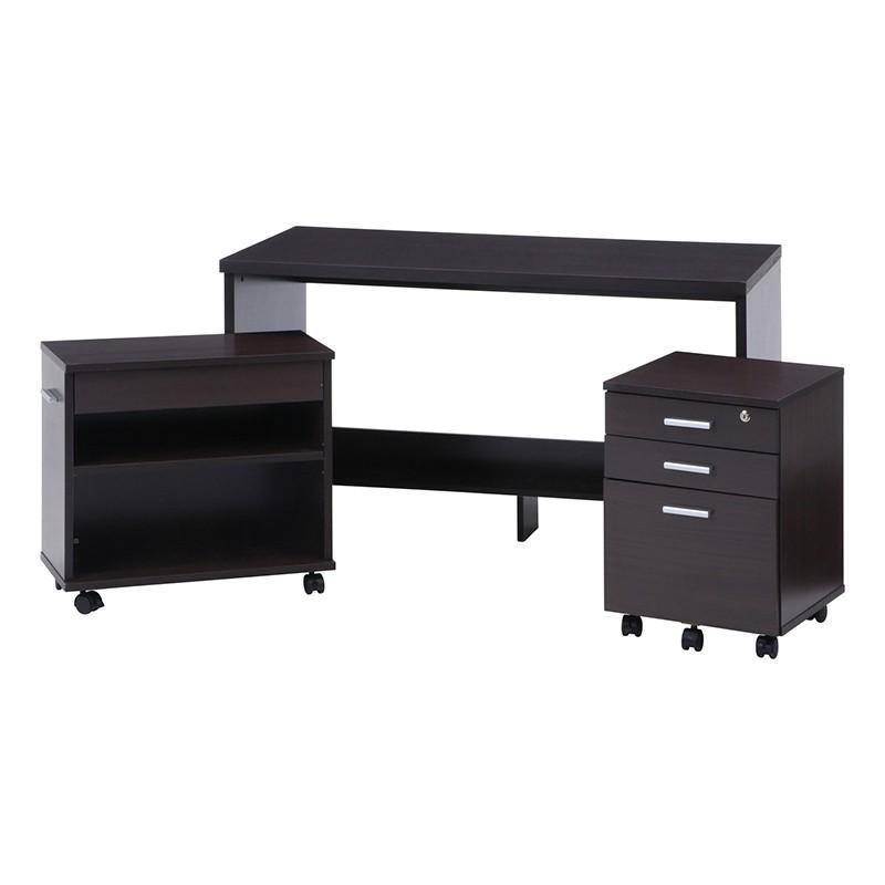 デスク3点セット チェスト プリンター台 デスク ワークデスク 幅120cm 木製 引き出し 収納付き 机 作業台 パソコンデスク オフィスデスク | 