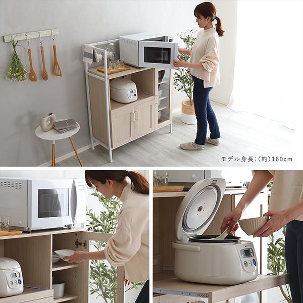 さわやかなオシャレレンジ台 Frais コンセント付き スライドレール キッチン収納 トースター 炊飯器  北欧 シンプル モダン シェルフ 食器棚 ロータイプ |  | 02