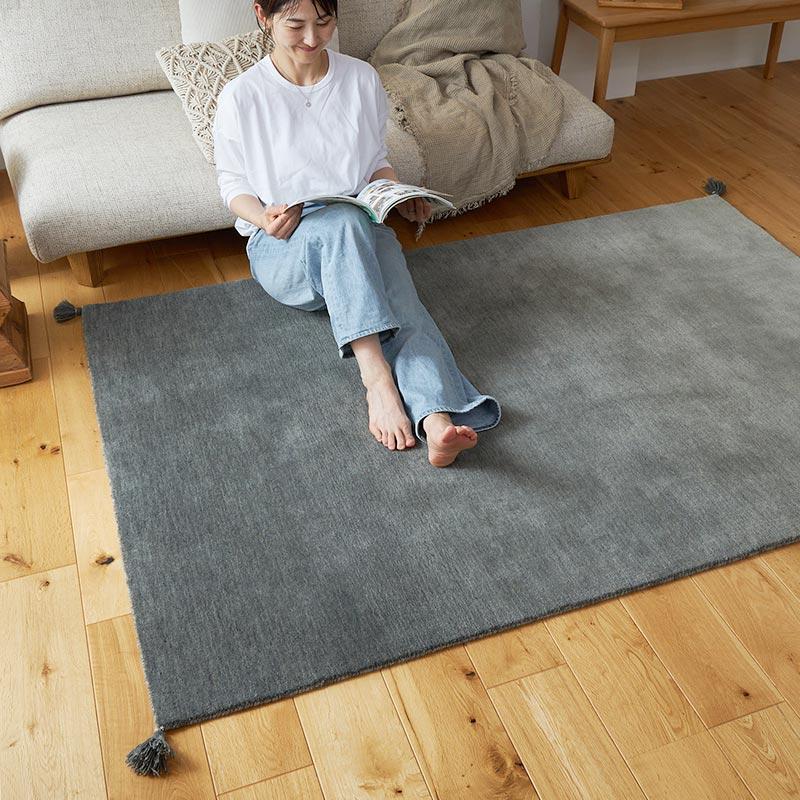 ラグ 130x190cm グレー ラグマット ルミィ ホットカーペットカバー ラグカーペット タッセル オールシーズン 一年中 春夏秋冬 ウール おしゃれ シンプル 無地 モ | ブランド登録なし | 03