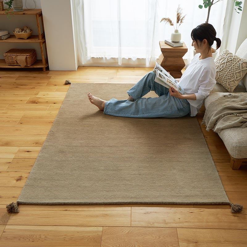 ラグ 130x190cm ベージュ ラグマット ルミィ ホットカーペットカバー ラグカーペット タッセル オールシーズン 一年中 春夏秋冬 ウール おしゃれ シンプル 無地 | ブランド登録なし | 01