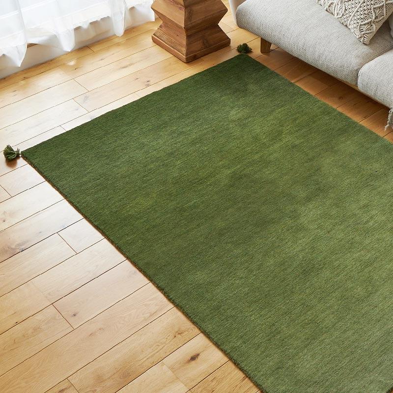 ラグ 130x190cm グリーン ラグマット ルミィ ホットカーペットカバー ラグカーペット タッセル オールシーズン 一年中 春夏秋冬 ウール おしゃれ シンプル 無地 | ブランド登録なし