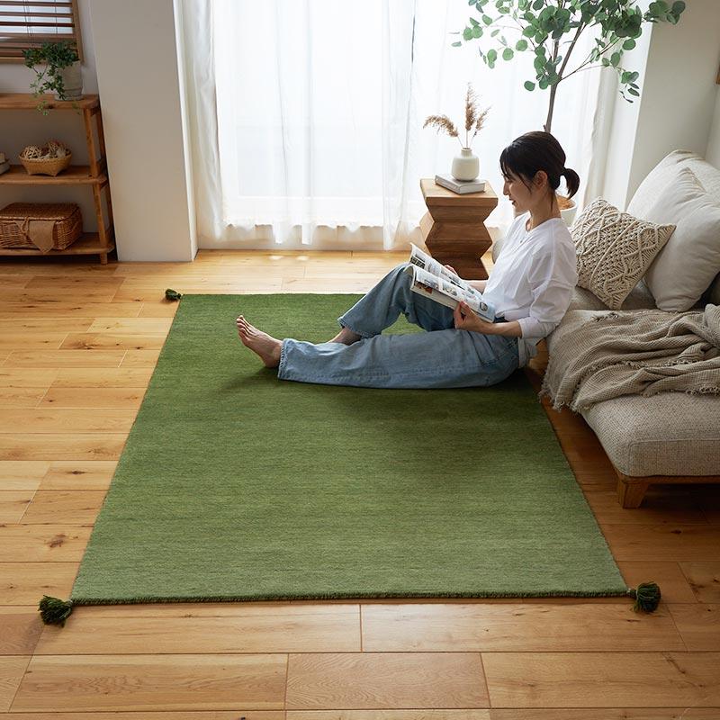 ラグ 130x190cm グリーン ラグマット ルミィ ホットカーペットカバー ラグカーペット タッセル オールシーズン 一年中 春夏秋冬 ウール おしゃれ シンプル 無地 | ブランド登録なし | 01