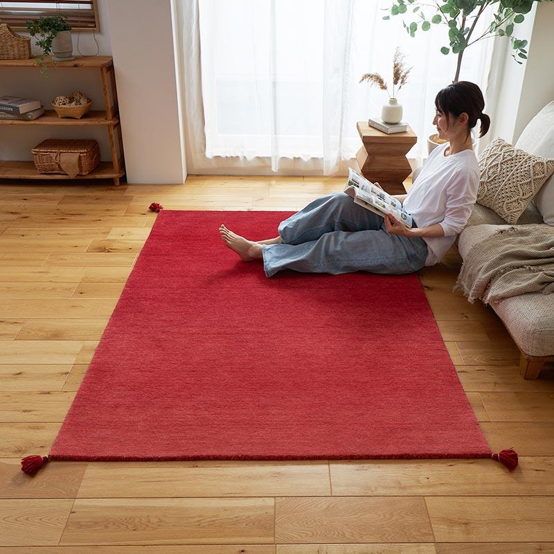 ラグ 130x190cm レッド ラグマット ルミィ ホットカーペットカバー ラグカーペット タッセル オールシーズン 一年中 春夏秋冬 ウール おしゃれ シンプル 無地 モ | ブランド登録なし | 01