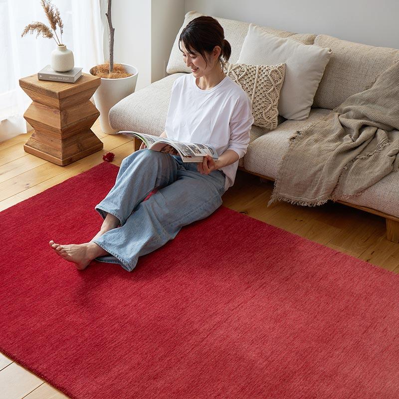 ラグ 130x190cm レッド ラグマット ルミィ ホットカーペットカバー ラグカーペット タッセル オールシーズン 一年中 春夏秋冬 ウール おしゃれ シンプル 無地 モ | ブランド登録なし | 03