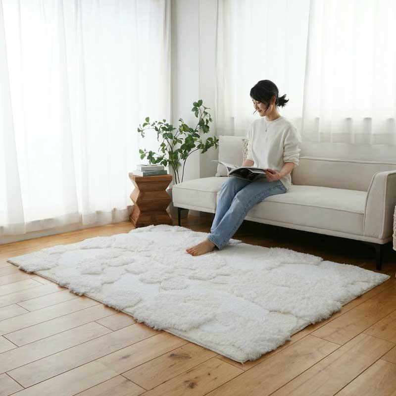 リビングラグ ラムル 100x150cm 洗える 洗濯機対応 滑り止め ホットカーペットカバー ウォッシャブル ラグカーペット ホワイト系 立体感 おしゃれ 北欧 カントリ | ブランド登録なし