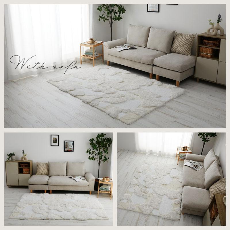 リビングラグ ラムル 130x190cm 洗える 洗濯機対応 滑り止め ホットカーペットカバー ウォッシャブル ラグカーペット ホワイト系 立体感 おしゃれ 北欧 カントリ | ブランド登録なし | 07