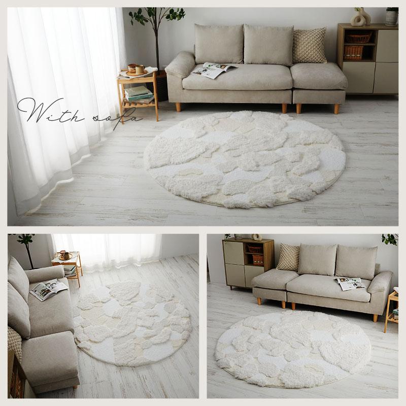 ラグ センターラグ ラムル 160cm 円形 洗える 洗濯機可能 ラグマット カーペット ラウンド ホワイト系 ウォッシャブル ホットカーペットカバー 滑り止め おしゃ | ブランド登録なし | 07