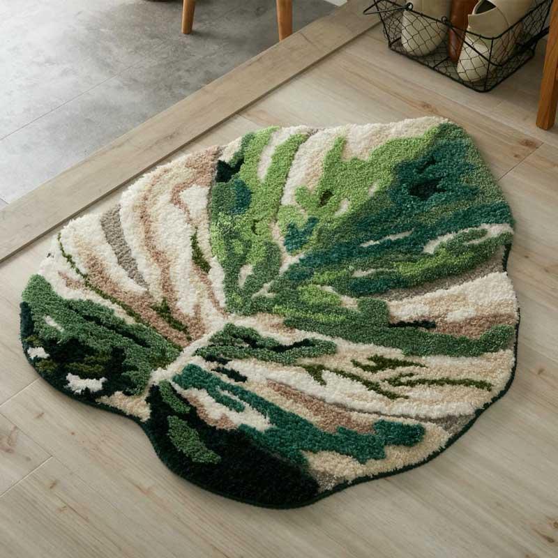 玄関マット モンステラ 75x90cm グリーン 洗える 洗濯機対応 すべり止め ホットカーペット対応 ウォッシャブル リーフ柄 マイクロファイバー 立体感 緑色 インテ | ブランド登録なし