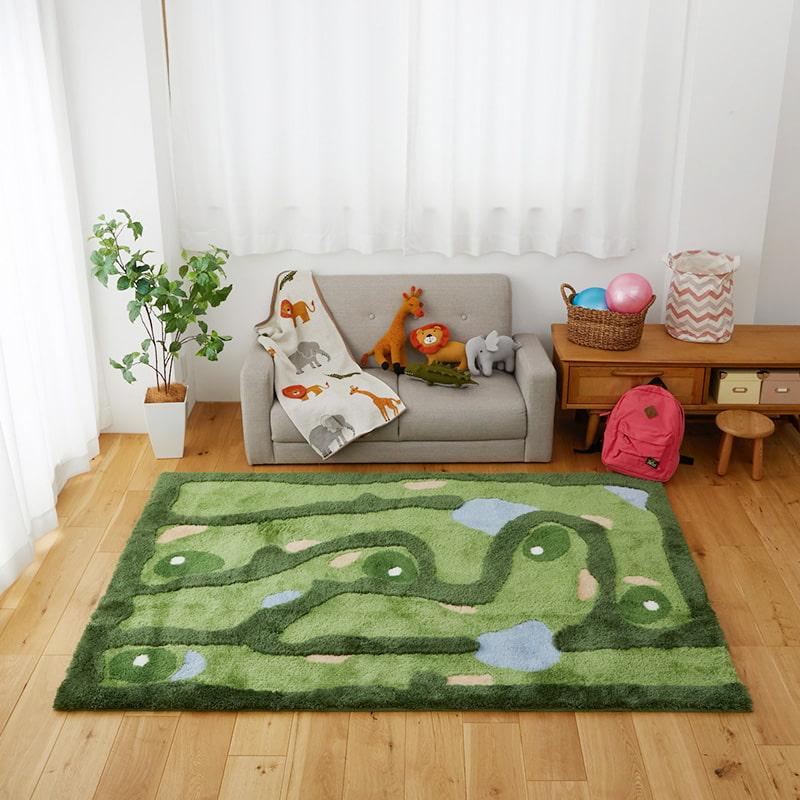 ゴルフラグ 130x190cm ラグマット グリーン 洗える 洗濯機対応 すべり止め おしゃれ かわいい ラグカーペット 子ども部屋 男の子 キッズ 緑 ホットカーペットカ | ブランド登録なし