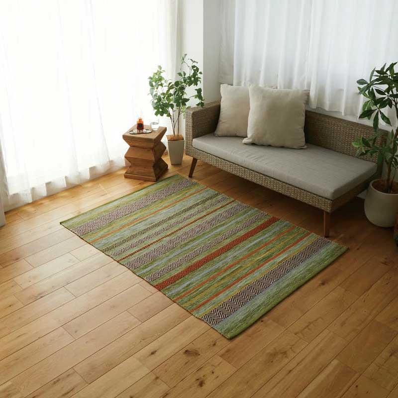 ラグマット 120x170cm グリーン アレーナチェスカ カーペット エスニック 洗える 総柄 おしゃれ レトロ アジアン 一人暮らし インテリアマット 和モダン 和風 リ | ブランド登録なし