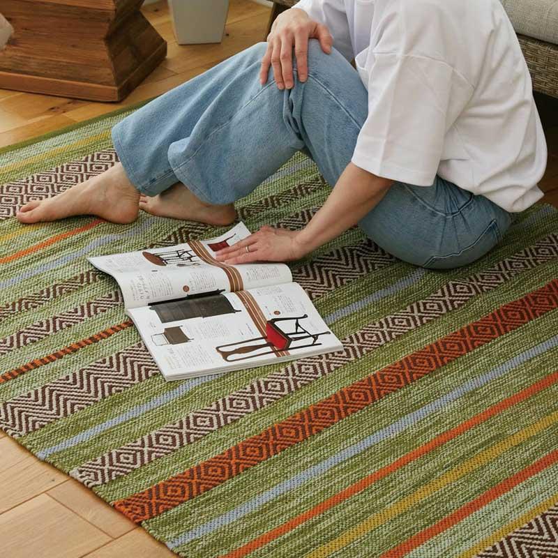 ラグマット 120x170cm グリーン アレーナチェスカ カーペット エスニック 洗える 総柄 おしゃれ レトロ アジアン 一人暮らし インテリアマット 和モダン 和風 リ | ブランド登録なし | 12