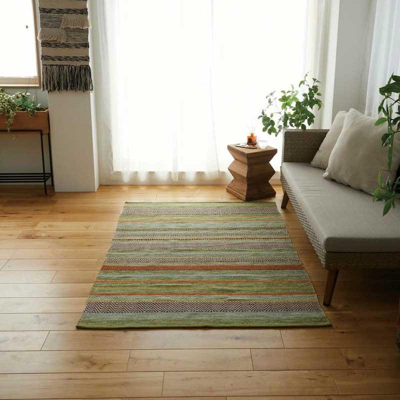 ラグマット 120x170cm グリーン アレーナチェスカ カーペット エスニック 洗える 総柄 おしゃれ レトロ アジアン 一人暮らし インテリアマット 和モダン 和風 リ | ブランド登録なし | 02