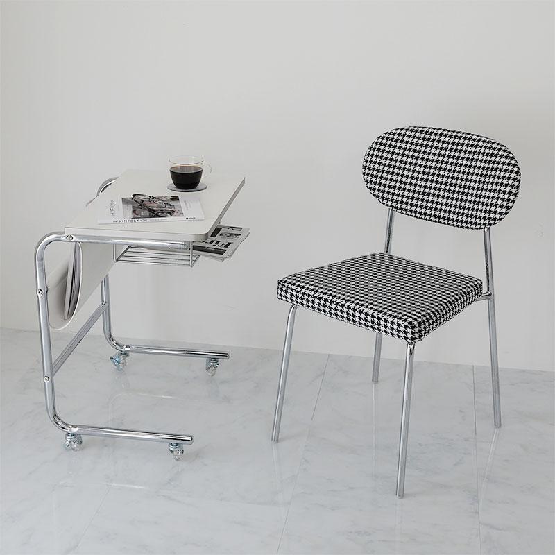 チェア 48x52x76cm 千鳥格子柄 アームレス 肘無 千鳥柄 おしゃれ かわいい カジュアル 白黒 ホワイト×ブラック アベイ ダイニングチェア ラウンジチェア デスク | ブランド登録なし | 06