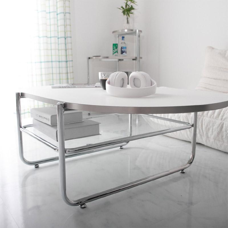 リビングテーブル 100x64x35cm ホワイト センターテーブル ローテーブル スキム おしゃれ かわいい 白家具 北欧 韓国インテリア 一人暮らし スチール脚 金属脚 | ブランド登録なし | 08