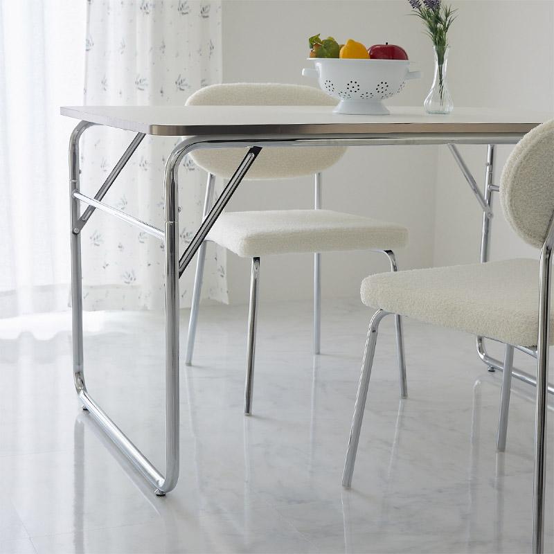 テーブル 幅120cm ホワイト ダイニングテーブル デスク セーン 金属フレーム シルバー パソコンデスク PCデスク 長方形 四人掛け 4人用 おしゃれ 白家具 韓国イ | ブランド登録なし | 09