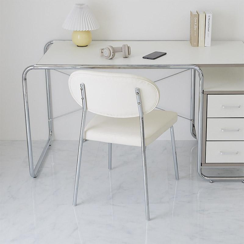 ダイニングチェア ホワイト トリム 金属フレーム シルバー アームレス 肘無 おしゃれ 白家具 韓国インテリア 北欧 かわいい 一人暮らし カフェ 喫茶店 食卓チェ | ブランド登録なし | 08