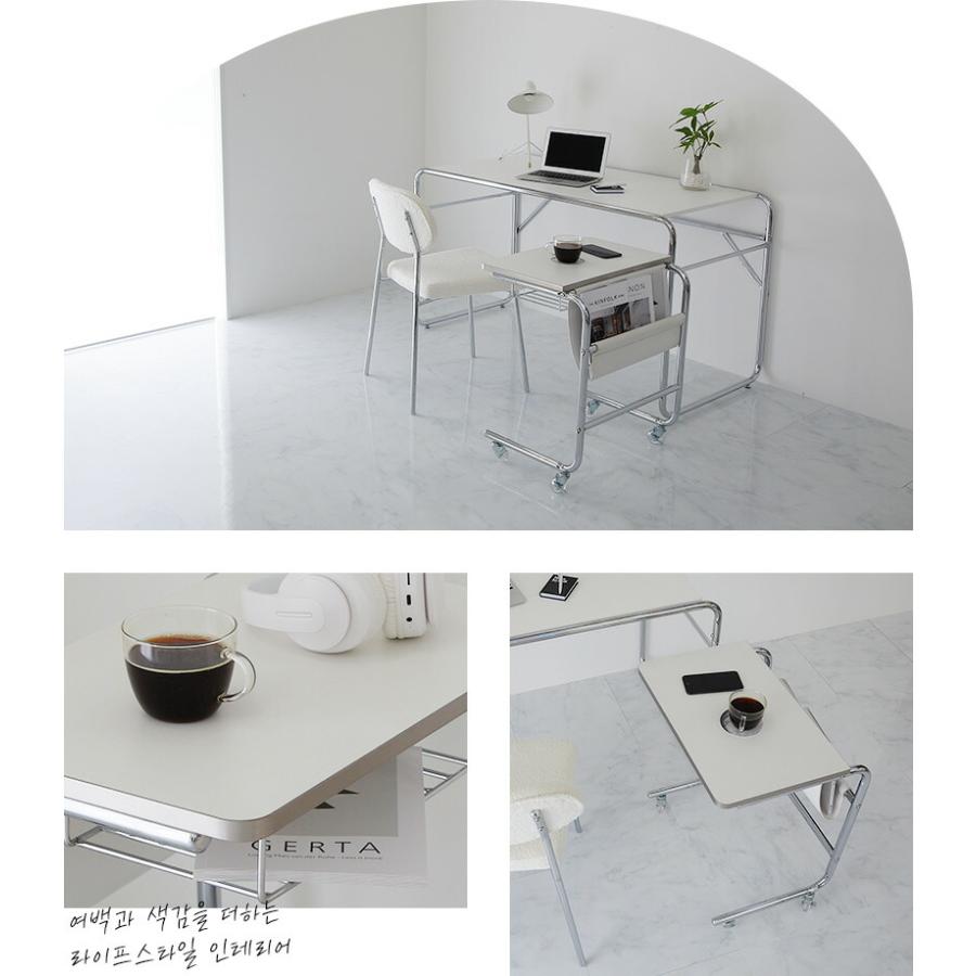 サイドテーブル 幅55cm ホワイト キャスター付き フェロー ソファサイド ソファ横 おしゃれ 北欧 金属フレーム シルバー 韓国インテリア 白家具 ソファテーブル | ブランド登録なし | 01