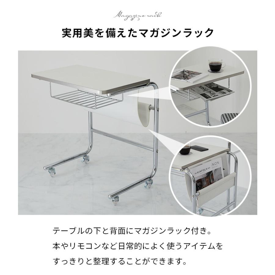 サイドテーブル 幅55cm ホワイト キャスター付き フェロー ソファサイド ソファ横 おしゃれ 北欧 金属フレーム シルバー 韓国インテリア 白家具 ソファテーブル | ブランド登録なし | 05