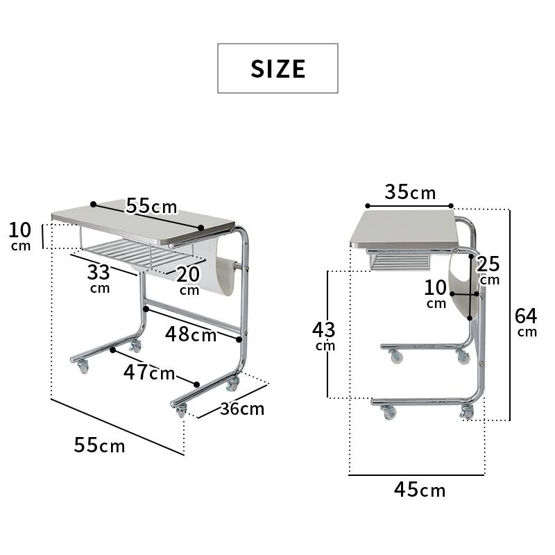 サイドテーブル 幅55cm ホワイト キャスター付き フェロー ソファサイド ソファ横 おしゃれ 北欧 金属フレーム シルバー 韓国インテリア 白家具 ソファテーブル | ブランド登録なし | 06