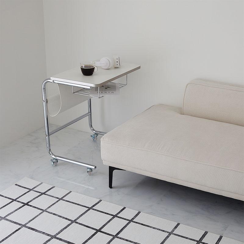サイドテーブル 幅55cm ホワイト キャスター付き フェロー ソファサイド ソファ横 おしゃれ 北欧 金属フレーム シルバー 韓国インテリア 白家具 ソファテーブル | ブランド登録なし | 07