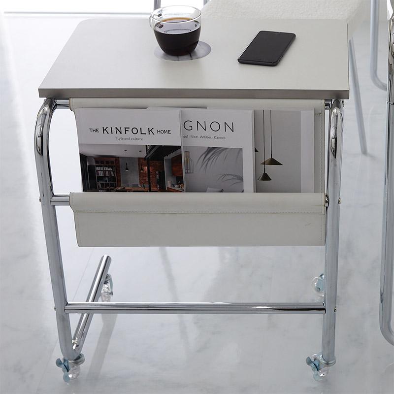サイドテーブル 幅55cm ホワイト キャスター付き フェロー ソファサイド ソファ横 おしゃれ 北欧 金属フレーム シルバー 韓国インテリア 白家具 ソファテーブル | ブランド登録なし | 08