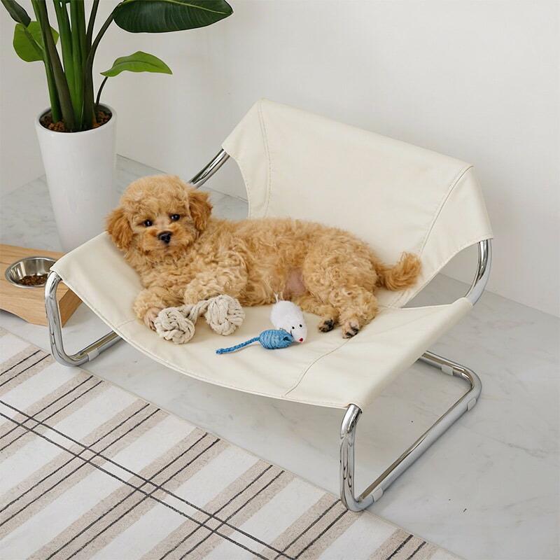 ペットベッド 75x59x45cm ホワイト PUレザー おしゃれ かわいい 金属フレーム シルバー 北欧 韓国インテリア ペット用ベッド ペットベット 犬 猫 | ブランド登録なし | 06