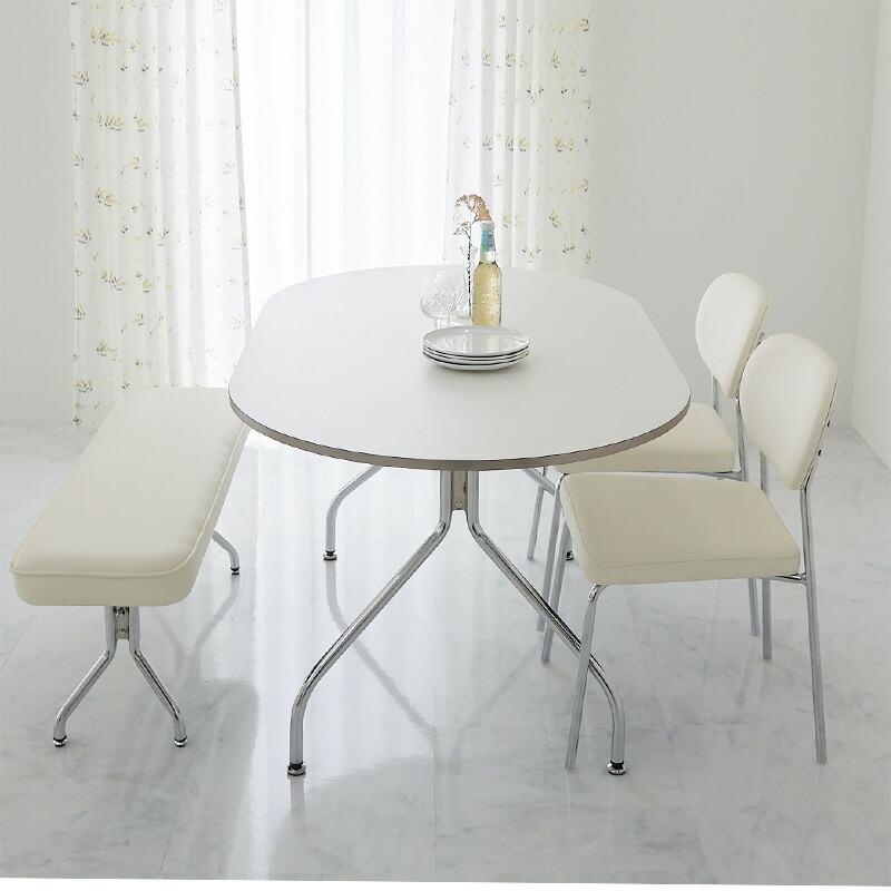 ダイニングテーブル 幅140cm ホワイト 金属フレーム トリム シルバー ラウンド 楕円形 四人掛け 4人用 二人掛け おしゃれ 白家具 韓国インテリア 北欧 かわいい | ブランド登録なし | 14