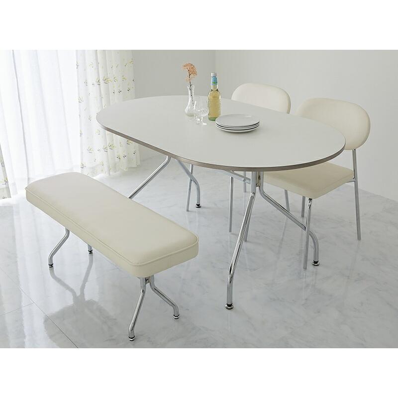 ダイニングテーブル 幅140cm ホワイト 金属フレーム トリム シルバー ラウンド 楕円形 四人掛け 4人用 二人掛け おしゃれ 白家具 韓国インテリア 北欧 かわいい | ブランド登録なし | 07