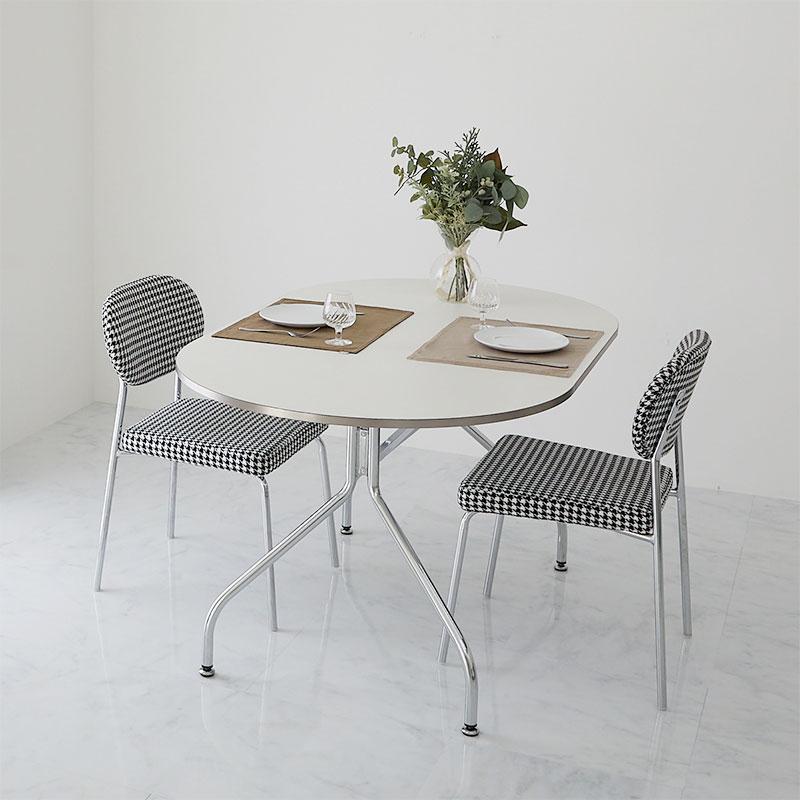 ダイニングテーブル 幅140cm ホワイト 金属フレーム トリム シルバー ラウンド 楕円形 四人掛け 4人用 二人掛け おしゃれ 白家具 韓国インテリア 北欧 かわいい | ブランド登録なし | 08