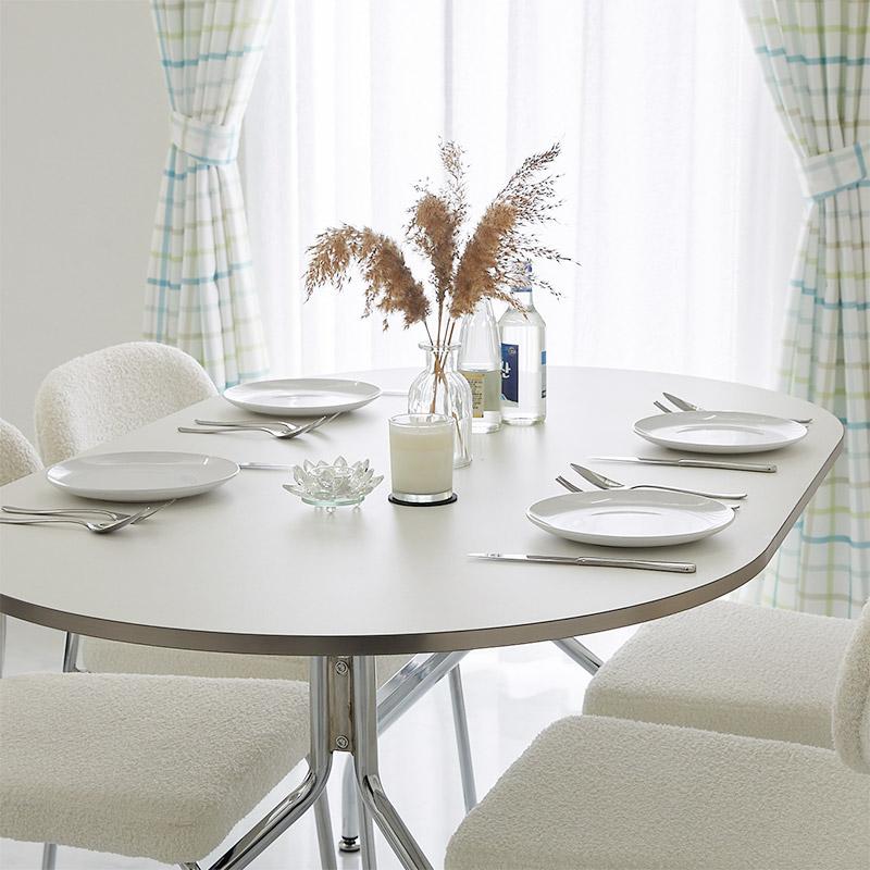 ダイニングテーブル 幅140cm ホワイト 金属フレーム トリム シルバー ラウンド 楕円形 四人掛け 4人用 二人掛け おしゃれ 白家具 韓国インテリア 北欧 かわいい | ブランド登録なし | 09