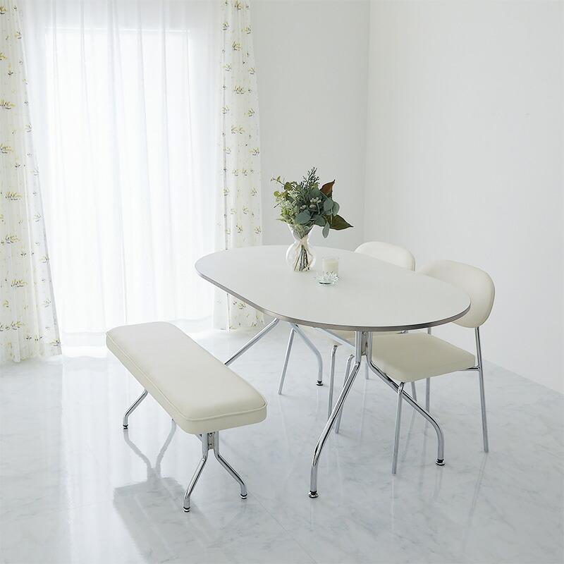 ダイニングベンチ 幅105cm ホワイト トリム 長椅子 ロングチェア 二人掛け 金属フレーム シルバー PUレザー 合皮 おしゃれ 白家具 韓国インテリア 北欧 かわいい | ブランド登録なし | 15