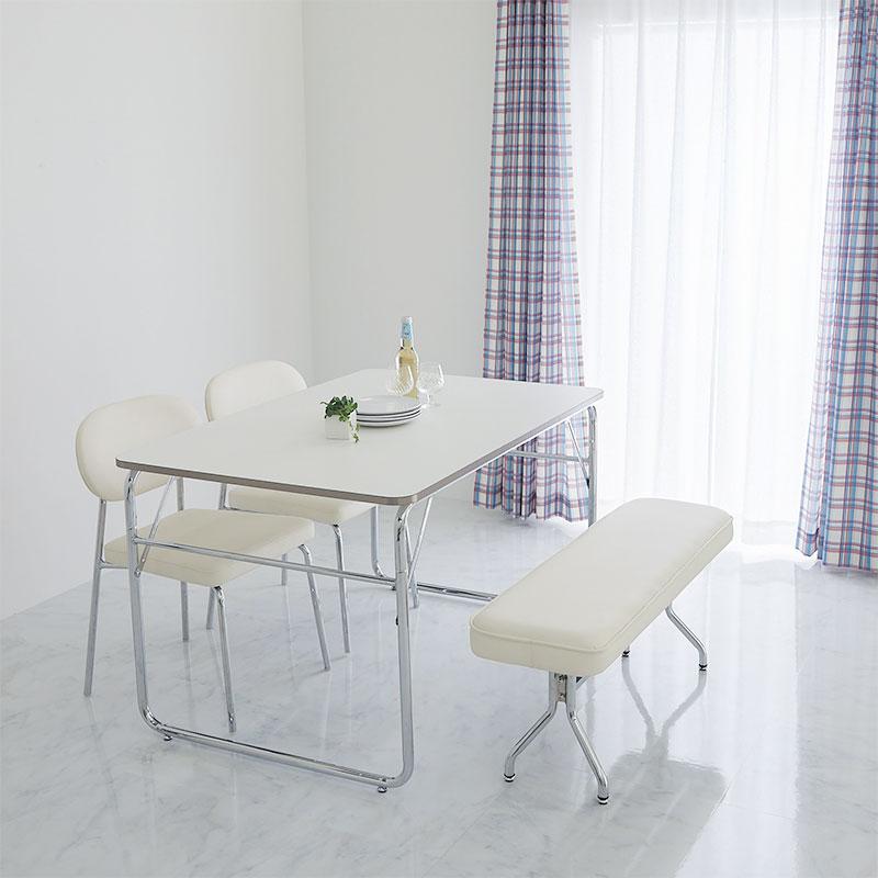 ダイニングベンチ 幅105cm ホワイト トリム 長椅子 ロングチェア 二人掛け 金属フレーム シルバー PUレザー 合皮 おしゃれ 白家具 韓国インテリア 北欧 かわいい | ブランド登録なし | 07