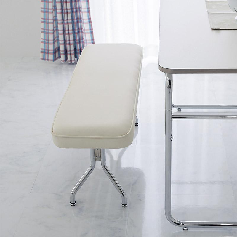 ダイニングベンチ 幅105cm ホワイト トリム 長椅子 ロングチェア 二人掛け 金属フレーム シルバー PUレザー 合皮 おしゃれ 白家具 韓国インテリア 北欧 かわいい | ブランド登録なし | 08