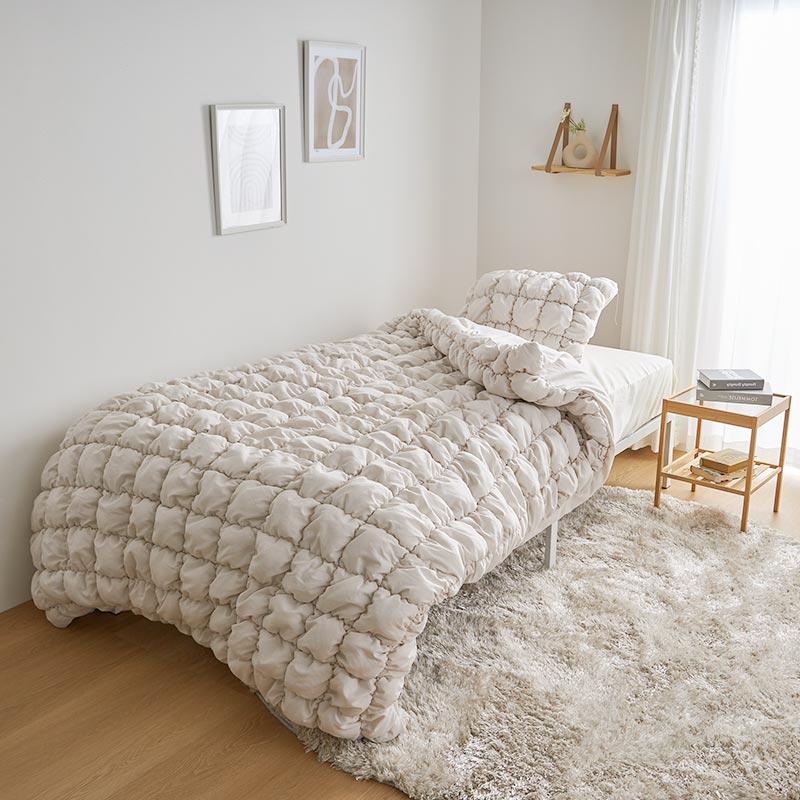 ぽこぽこキルティング 掛け布団カバー 枕カバー セミダブルサイズ 3点セット 170x210cm アイボリー おしゃれ かわいい 立体的 北欧 姫系 フェミニン 韓国インテ | ブランド登録なし | 01