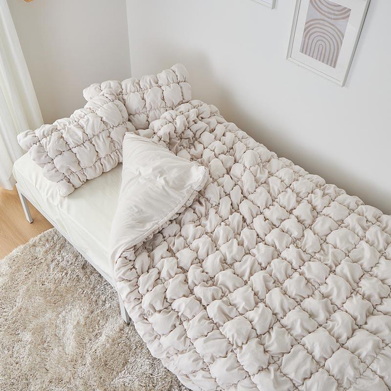 ぽこぽこキルティング 掛け布団カバー 枕カバー ダブルサイズ 3点セット 190x210cm アイボリー おしゃれ かわいい 立体的 北欧 姫系 フェミニン 韓国インテリア | ブランド登録なし