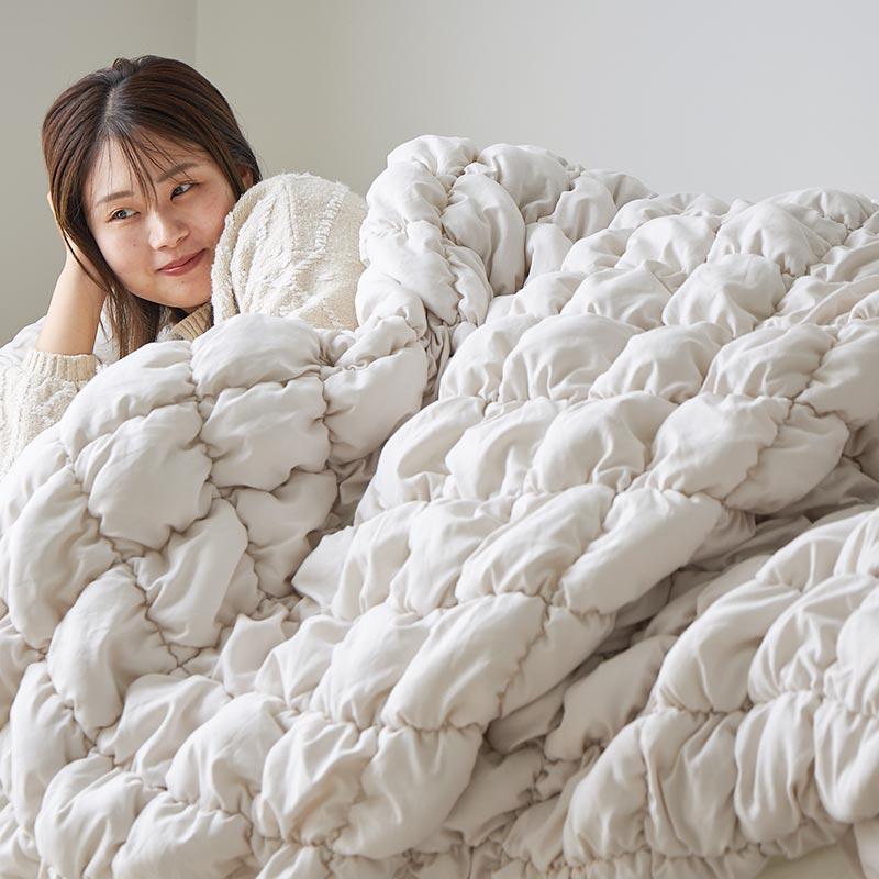 ぽこぽこキルティング 掛け布団カバー 枕カバー ダブルサイズ 3点セット 190x210cm アイボリー おしゃれ かわいい 立体的 北欧 姫系 フェミニン 韓国インテリア | ブランド登録なし | 02