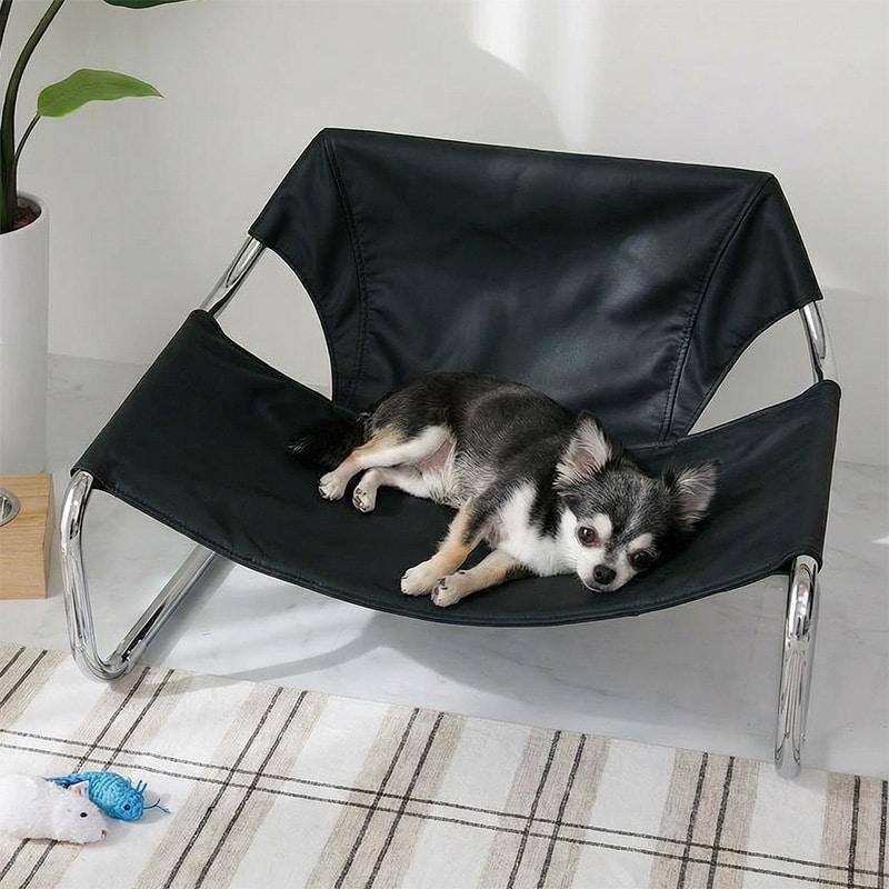 ペットベッド 75x59x45cm ブラック PUレザー おしゃれ かわいい 金属フレーム シルバー 北欧 韓国インテリア ペット用ベッド ペットベット 犬 猫 | ブランド登録なし | 06